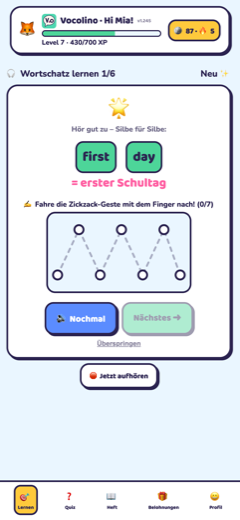 Neues Wort lernen: englische Silben und Geste zum Nachfahren